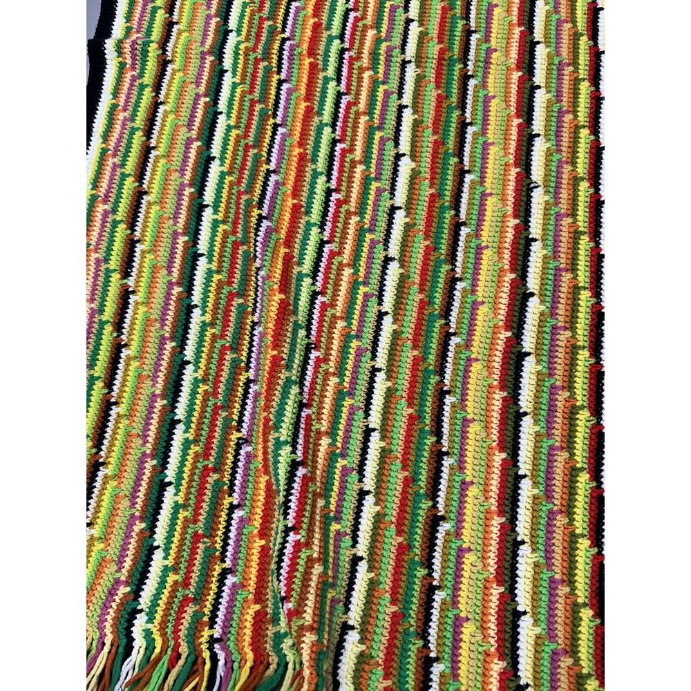 VINTAGE AFGHAN THROW BLANKET RUG 1970s RETRO MULTI-COLOR 62x44 - Picture 8 of 9